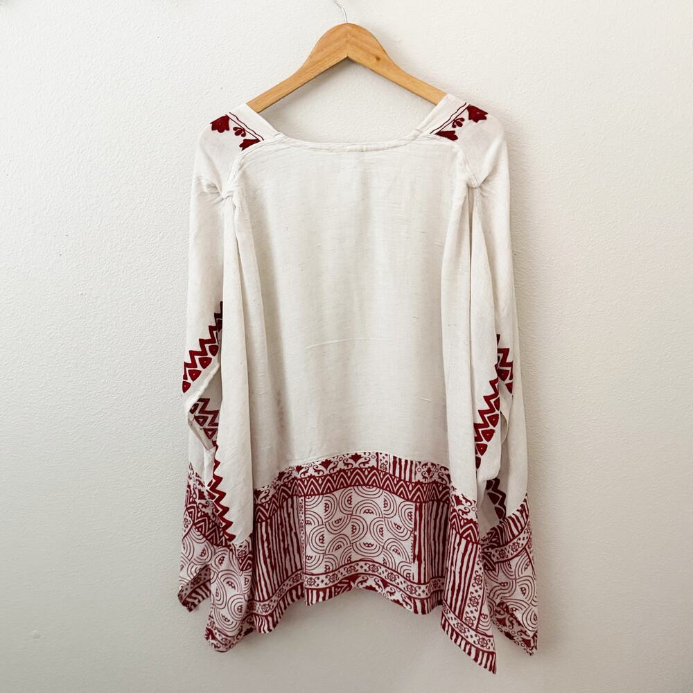 CHICO’S | White Red Embroidered Boho Print Open Front Vest Kimono | Small Medium - Picture 4 of 8